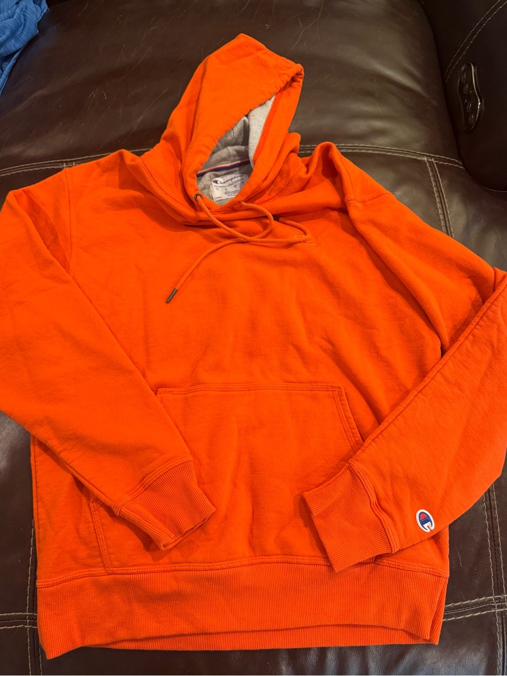 Champion Men's Orange Pullover Hoodie with Kangaroo Pocket